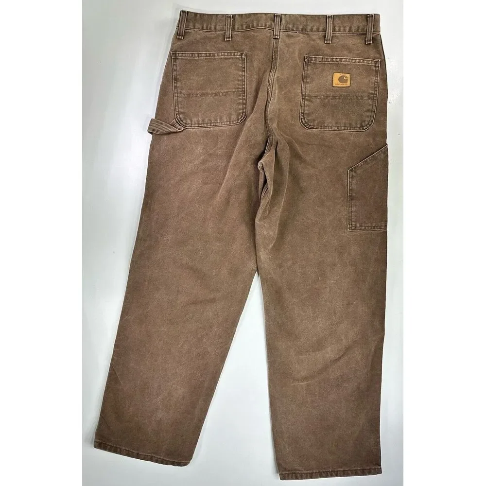 Carhartt WU0382 Mens Sz 39x31 Brown Canvas Carpenter Work Pants Made USA Vintage